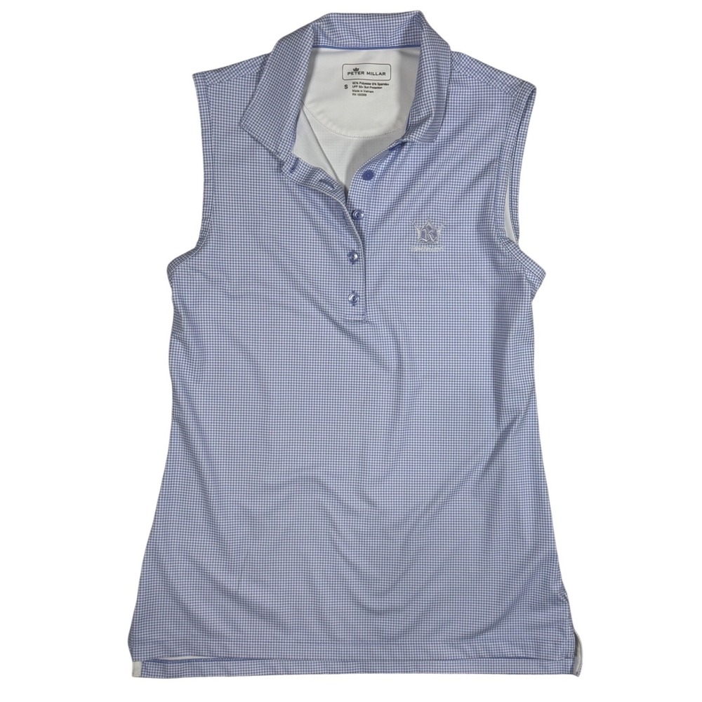 PETER MILLAR Womens Sleeveless Golf Polo Blue Houndstooth UPF 50+ Performance, S